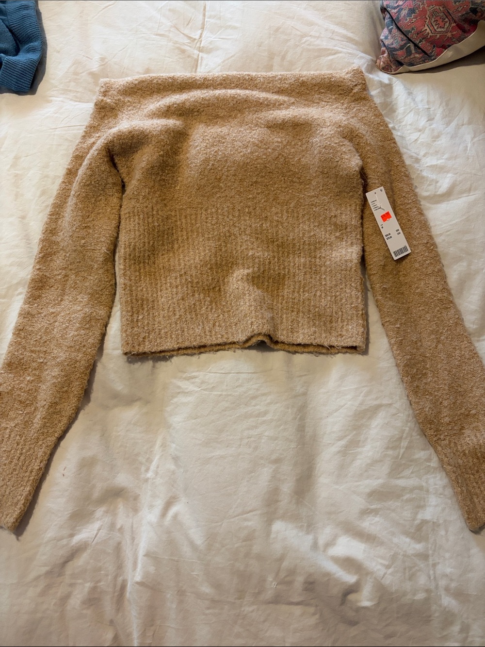 Urban Outfitters Camel Off-Shoulder Cropped Sweater